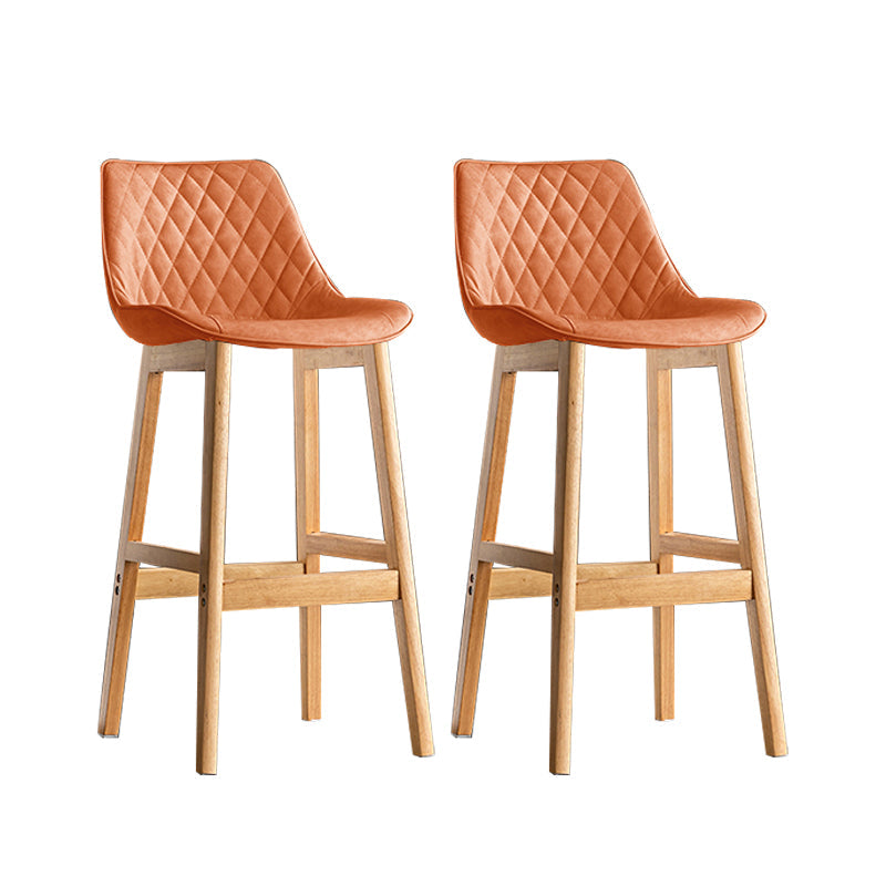 Contemporary Solid Wood Legs Faux Leather Indoor Bar Stools with Footrest Natural Orange 2 Piece Set Clearhalo 'Bar Furniture' 'Bar Stools' 'bar_stools' 'furn' 'furn_bar_stools' 'Furniture' 'Kitchen & Dining Furniture' 7748324