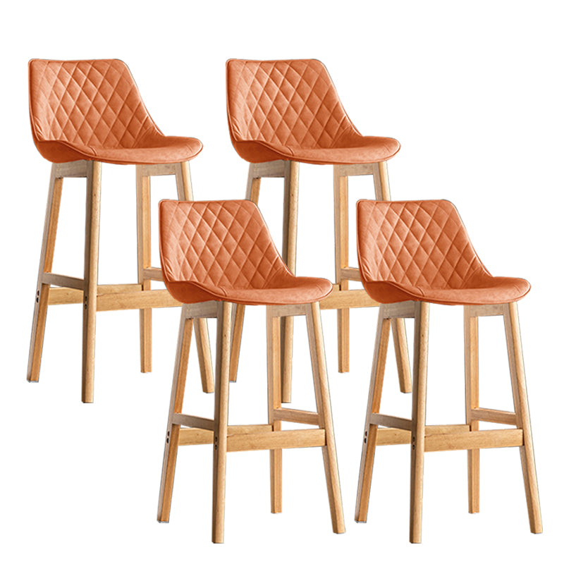 Contemporary Solid Wood Legs Faux Leather Indoor Bar Stools with Footrest Natural Orange 4 Piece Set Clearhalo 'Bar Furniture' 'Bar Stools' 'bar_stools' 'furn' 'furn_bar_stools' 'Furniture' 'Kitchen & Dining Furniture' 7748325