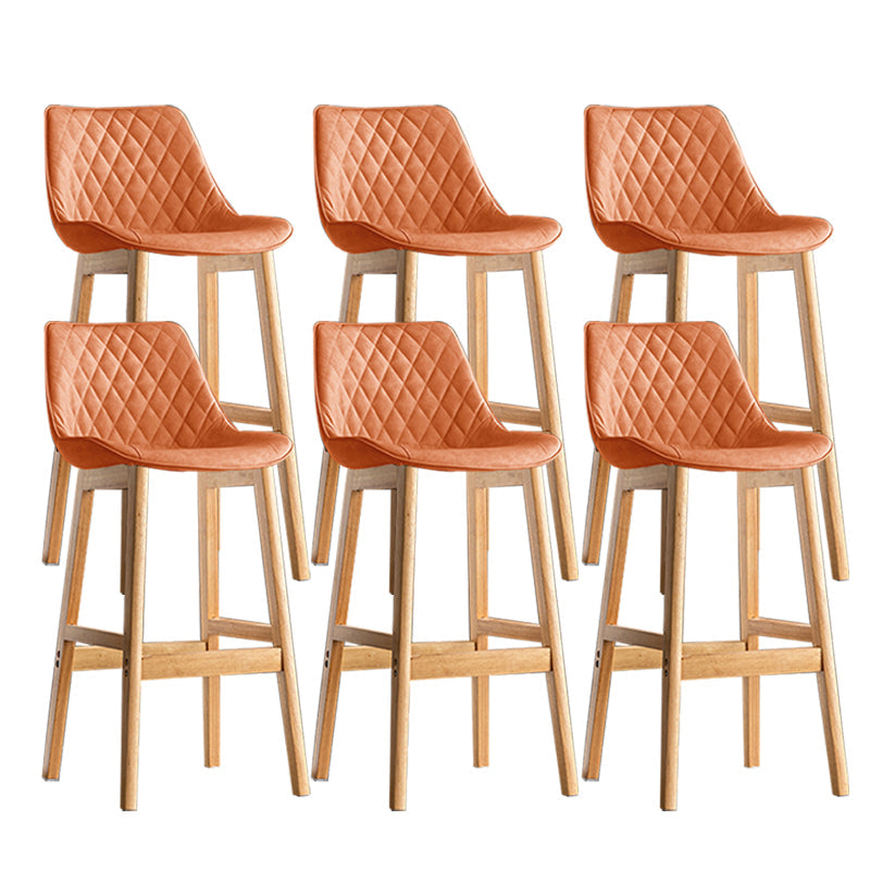 Contemporary Solid Wood Legs Faux Leather Indoor Bar Stools with Footrest Natural Orange 6 Piece Set Clearhalo 'Bar Furniture' 'Bar Stools' 'bar_stools' 'furn' 'furn_bar_stools' 'Furniture' 'Kitchen & Dining Furniture' 7748326
