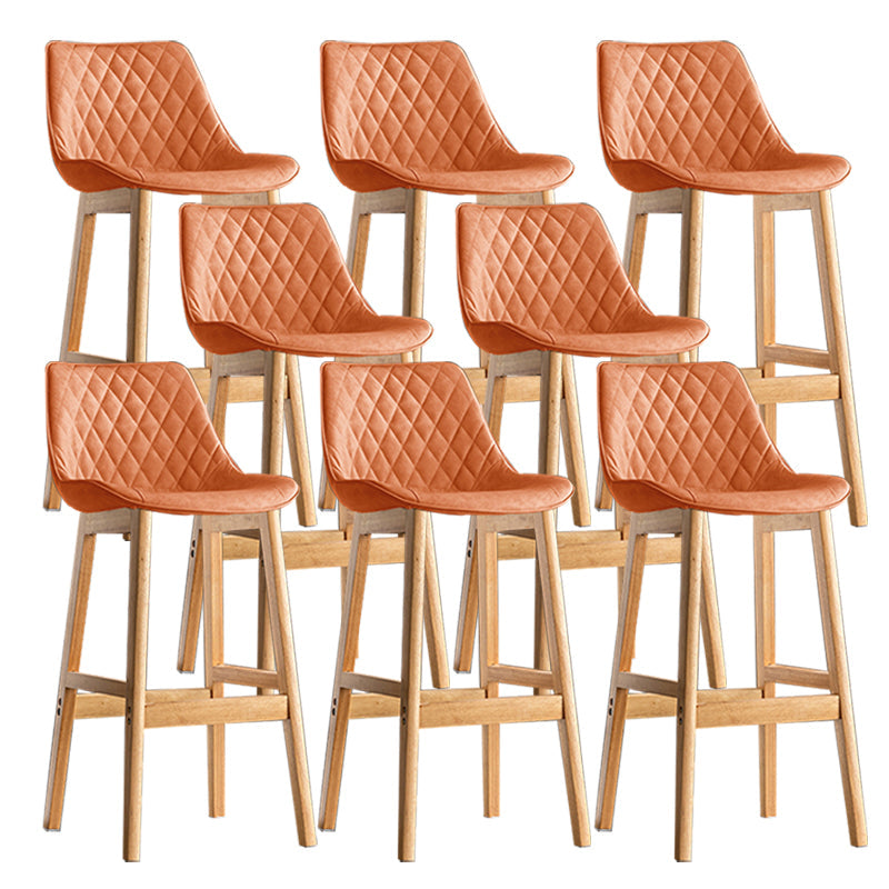 Contemporary Solid Wood Legs Faux Leather Indoor Bar Stools with Footrest Natural Orange 8 Piece Set Clearhalo 'Bar Furniture' 'Bar Stools' 'bar_stools' 'furn' 'furn_bar_stools' 'Furniture' 'Kitchen & Dining Furniture' 7748327