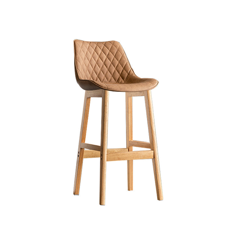 Contemporary Solid Wood Legs Faux Leather Indoor Bar Stools with Footrest Natural Brown 1 Piece Clearhalo 'Bar Furniture' 'Bar Stools' 'bar_stools' 'furn' 'furn_bar_stools' 'Furniture' 'Kitchen & Dining Furniture' 7748328