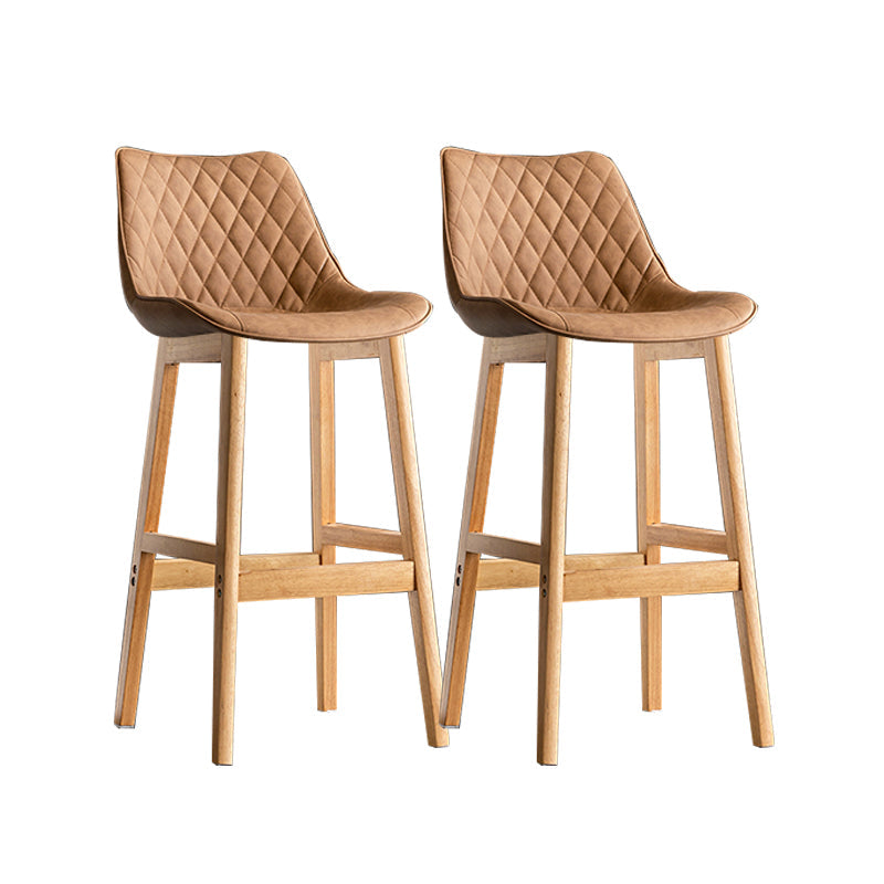 Contemporary Solid Wood Legs Faux Leather Indoor Bar Stools with Footrest Natural Brown 2 Piece Set Clearhalo 'Bar Furniture' 'Bar Stools' 'bar_stools' 'furn' 'furn_bar_stools' 'Furniture' 'Kitchen & Dining Furniture' 7748329