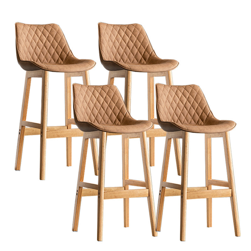 Contemporary Solid Wood Legs Faux Leather Indoor Bar Stools with Footrest Natural Brown 4 Piece Set Clearhalo 'Bar Furniture' 'Bar Stools' 'bar_stools' 'furn' 'furn_bar_stools' 'Furniture' 'Kitchen & Dining Furniture' 7748330