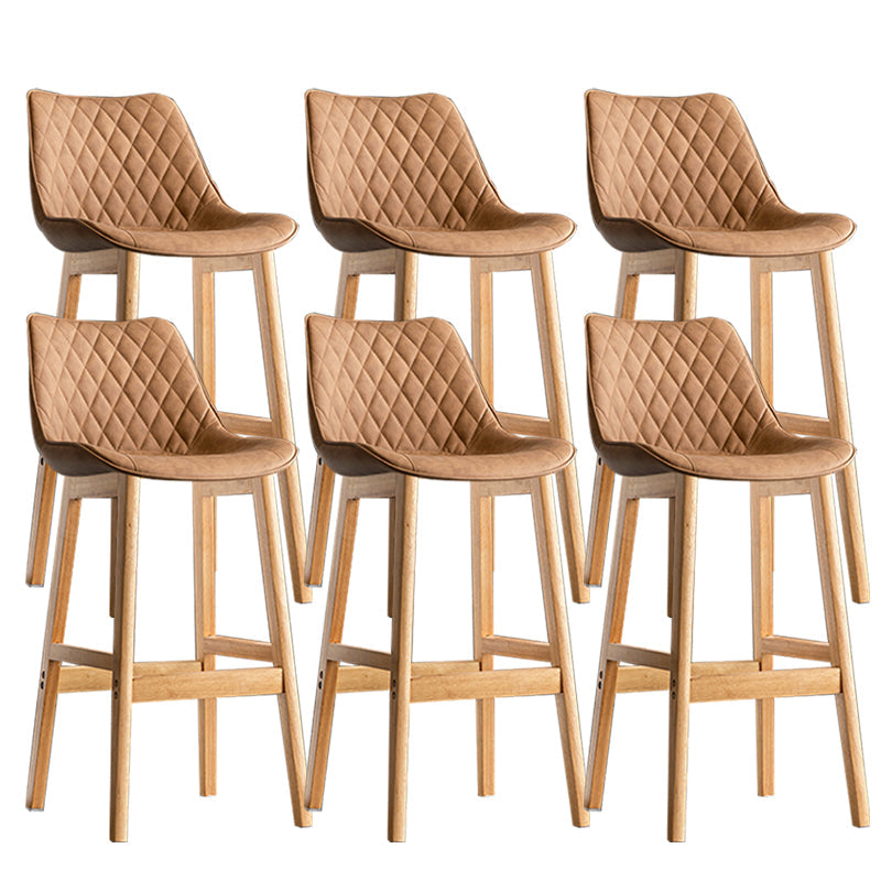 Contemporary Solid Wood Legs Faux Leather Indoor Bar Stools with Footrest Natural Brown 6 Piece Set Clearhalo 'Bar Furniture' 'Bar Stools' 'bar_stools' 'furn' 'furn_bar_stools' 'Furniture' 'Kitchen & Dining Furniture' 7748331