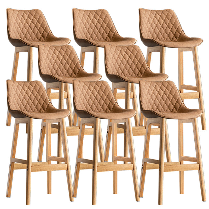 Contemporary Solid Wood Legs Faux Leather Indoor Bar Stools with Footrest Natural Brown 8 Piece Set Clearhalo 'Bar Furniture' 'Bar Stools' 'bar_stools' 'furn' 'furn_bar_stools' 'Furniture' 'Kitchen & Dining Furniture' 7748332