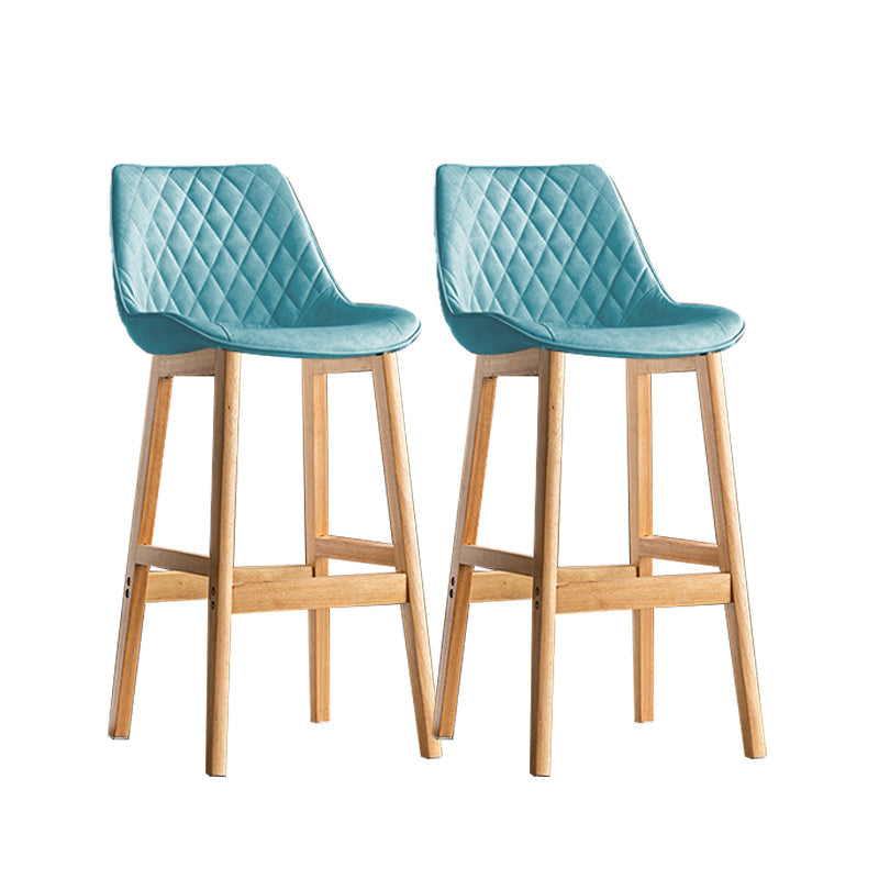 Contemporary Solid Wood Legs Faux Leather Indoor Bar Stools with Footrest Natural Blue 2 Piece Set Clearhalo 'Bar Furniture' 'Bar Stools' 'bar_stools' 'furn' 'furn_bar_stools' 'Furniture' 'Kitchen & Dining Furniture' 7748334