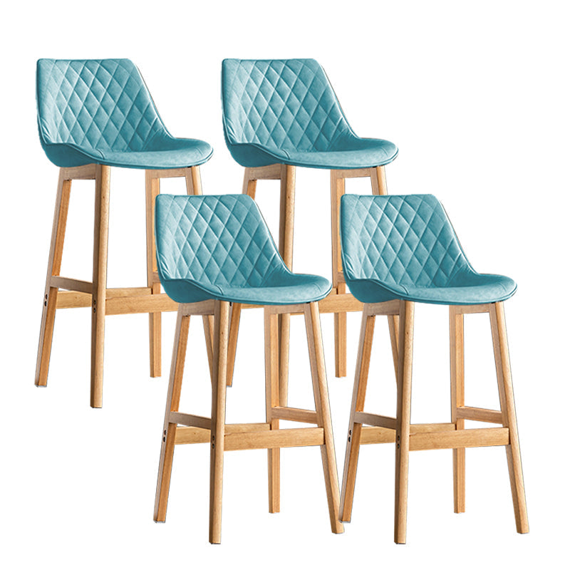 Contemporary Solid Wood Legs Faux Leather Indoor Bar Stools with Footrest Natural Blue 4 Piece Set Clearhalo 'Bar Furniture' 'Bar Stools' 'bar_stools' 'furn' 'furn_bar_stools' 'Furniture' 'Kitchen & Dining Furniture' 7748335