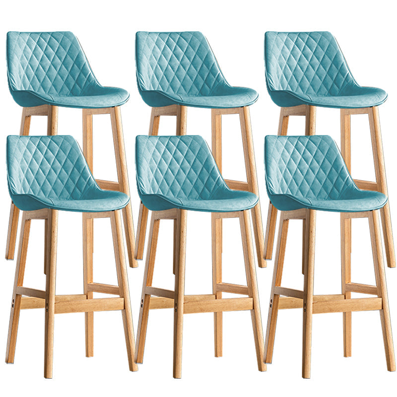Contemporary Solid Wood Legs Faux Leather Indoor Bar Stools with Footrest Natural Blue 6 Piece Set Clearhalo 'Bar Furniture' 'Bar Stools' 'bar_stools' 'furn' 'furn_bar_stools' 'Furniture' 'Kitchen & Dining Furniture' 7748336