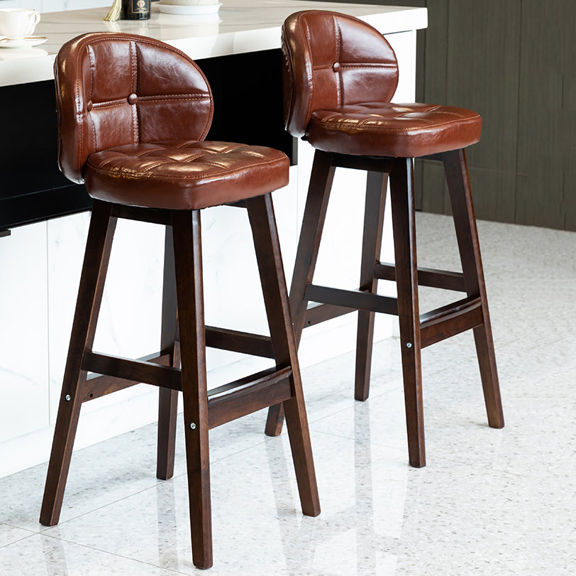 Taburetes de bar de interior contemporáneos de madera de caucho con respaldo bajo y cojín
