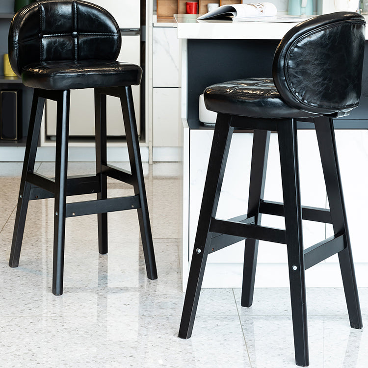 Taburetes de bar de interior contemporáneos de madera de caucho con respaldo bajo y cojín