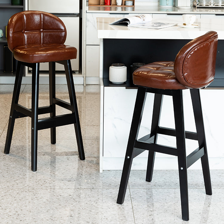 Taburetes de bar de interior contemporáneos de madera de caucho con respaldo bajo y cojín