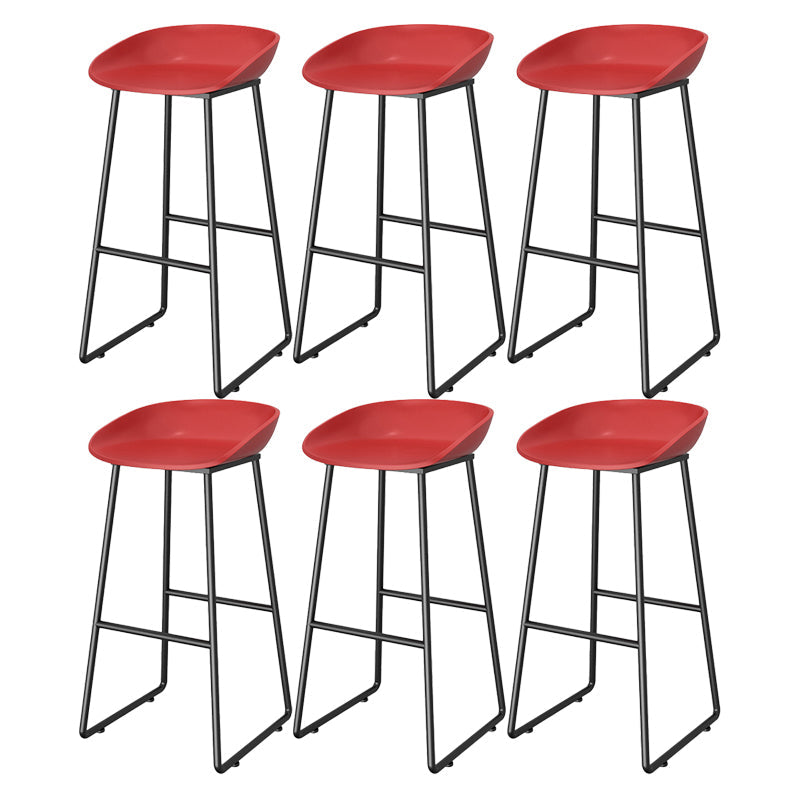 Modern Style Plastic Backless Counter High Stool with Metal Base Red 6 Piece Set Clearhalo 'Bar Furniture' 'Bar Stools' 'bar_stools' 'furn' 'furn_bar_stools' 'Furniture' 'Kitchen & Dining Furniture' 7748700