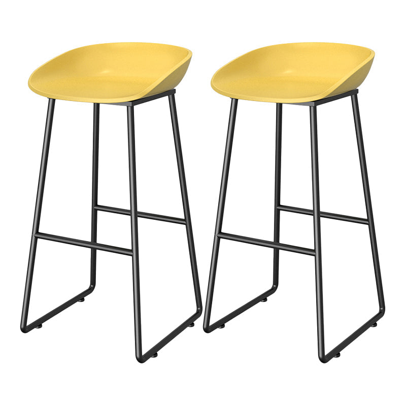 Modern Style Plastic Backless Counter High Stool with Metal Base Yellow 2 Piece Set Clearhalo 'Bar Furniture' 'Bar Stools' 'bar_stools' 'furn' 'furn_bar_stools' 'Furniture' 'Kitchen & Dining Furniture' 7748703