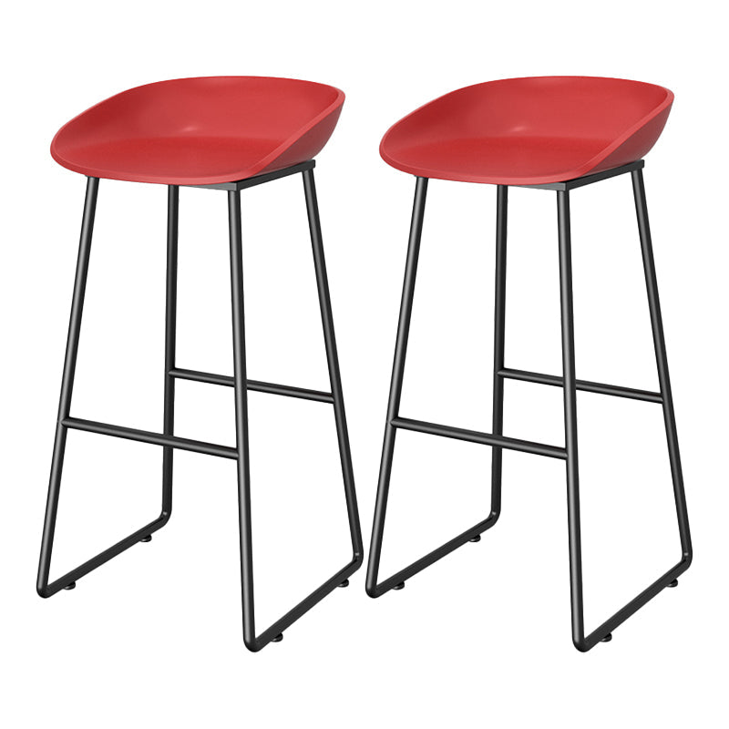 Contemporary Plastic Backrest Counter High Stool with Black Metal Base Red 2 Piece Set Clearhalo 'Bar Furniture' 'Bar Stools' 'bar_stools' 'furn' 'furn_bar_stools' 'Furniture' 'Kitchen & Dining Furniture' 7748737