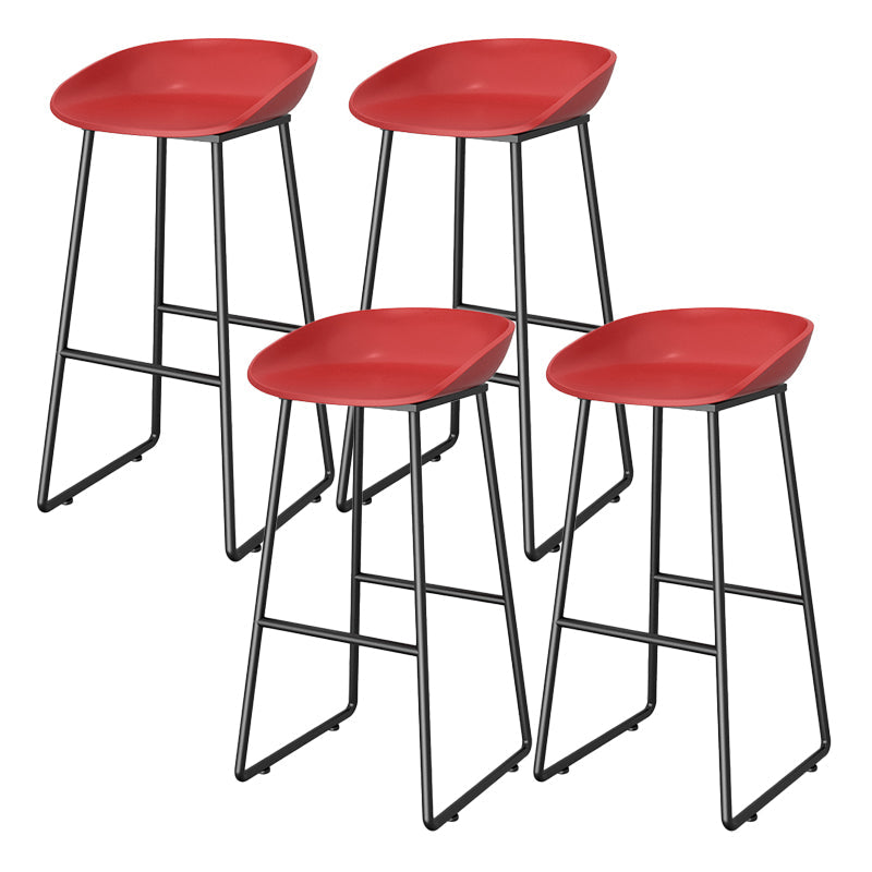 Contemporary Plastic Backrest Counter High Stool with Black Metal Base Red 4 Piece Set Clearhalo 'Bar Furniture' 'Bar Stools' 'bar_stools' 'furn' 'furn_bar_stools' 'Furniture' 'Kitchen & Dining Furniture' 7748738