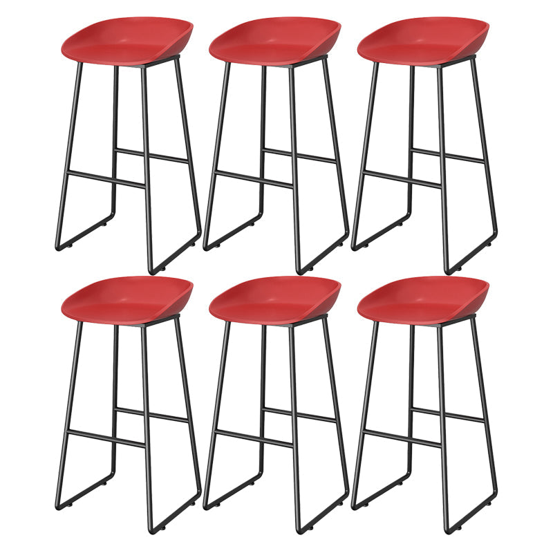 Contemporary Plastic Backrest Counter High Stool with Black Metal Base Red 6 Piece Set Clearhalo 'Bar Furniture' 'Bar Stools' 'bar_stools' 'furn' 'furn_bar_stools' 'Furniture' 'Kitchen & Dining Furniture' 7748739