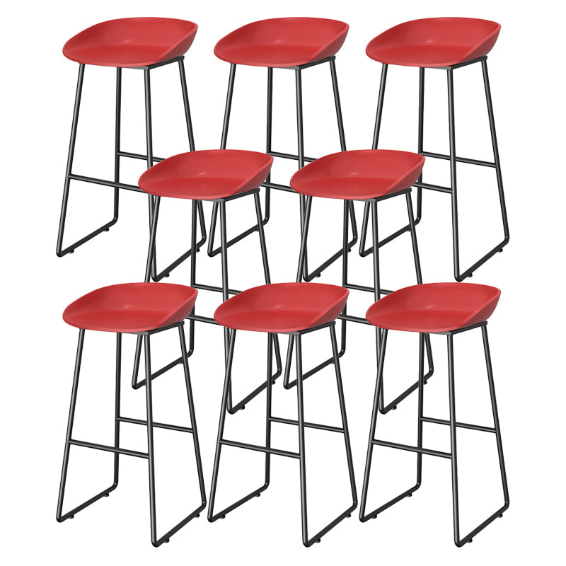 Contemporary Plastic Backrest Counter High Stool with Black Metal Base Red 8 Piece Set Clearhalo 'Bar Furniture' 'Bar Stools' 'bar_stools' 'furn' 'furn_bar_stools' 'Furniture' 'Kitchen & Dining Furniture' 7748740
