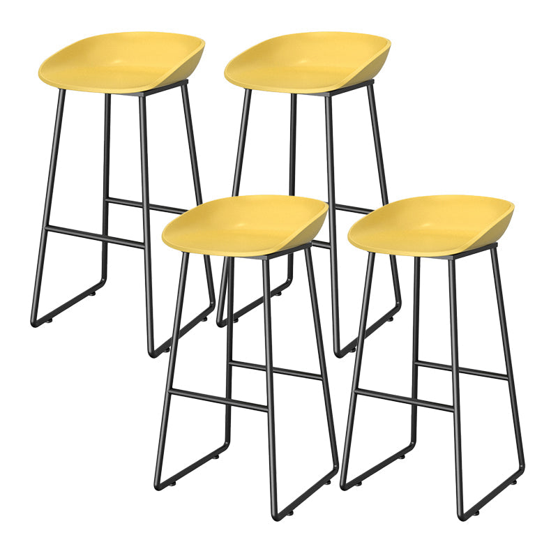 Contemporary Plastic Backrest Counter High Stool with Black Metal Base Yellow 4 Piece Set Clearhalo 'Bar Furniture' 'Bar Stools' 'bar_stools' 'furn' 'furn_bar_stools' 'Furniture' 'Kitchen & Dining Furniture' 7748743