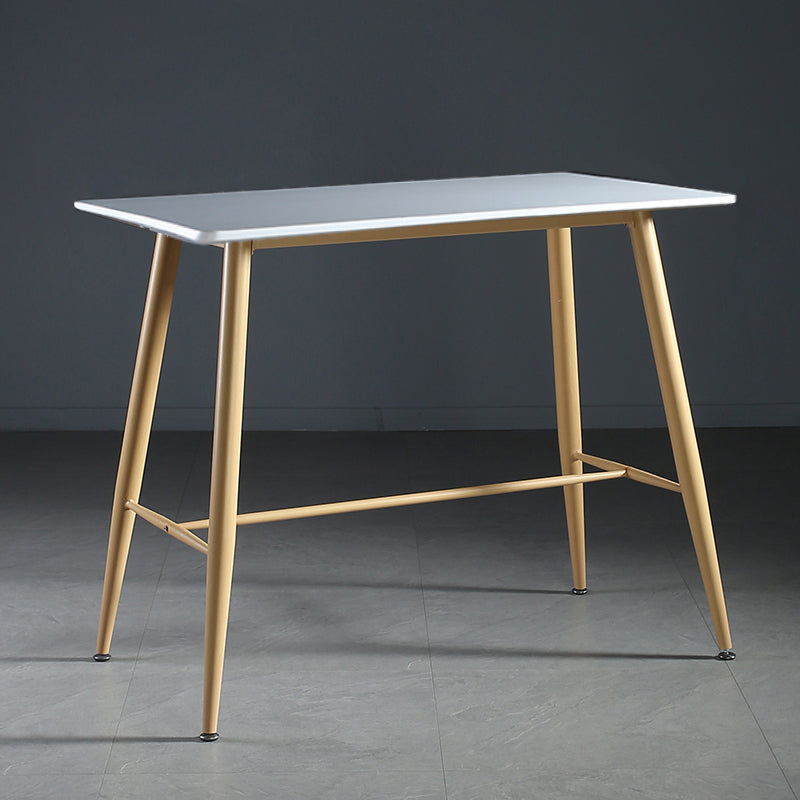 Indoor Modern Rectangle Trestle Bar Dining Table with Metal Legs White-Gold Without Chairs Clearhalo 'Bar Furniture' 'Bar Tables' 'bar_tables' 'furn' 'furn_bar_tables' 'Furniture' 'Kitchen & Dining Furniture' 7749111