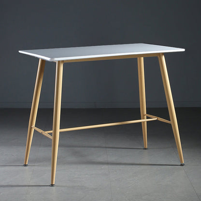 Indoor Modern Rectangle Trestle Bar Dining Table with Metal Legs White-Gold Without Chairs Clearhalo 'Bar Furniture' 'Bar Tables' 'bar_tables' 'furn' 'furn_bar_tables' 'Furniture' 'Kitchen & Dining Furniture' 7749111