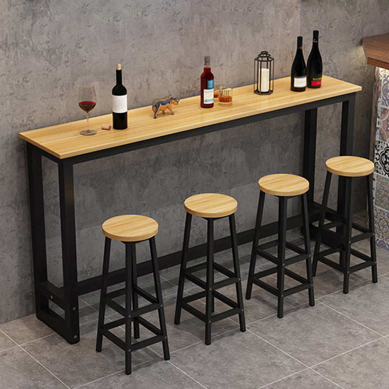 Indoor Modern Rectangle Trestle Bar Dining Table in Metal and Wood Clearhalo 'Bar Furniture' 'Bar Tables' 'bar_tables' 'furn' 'furn_bar_tables' 'Furniture' 'Kitchen & Dining Furniture' 7749127