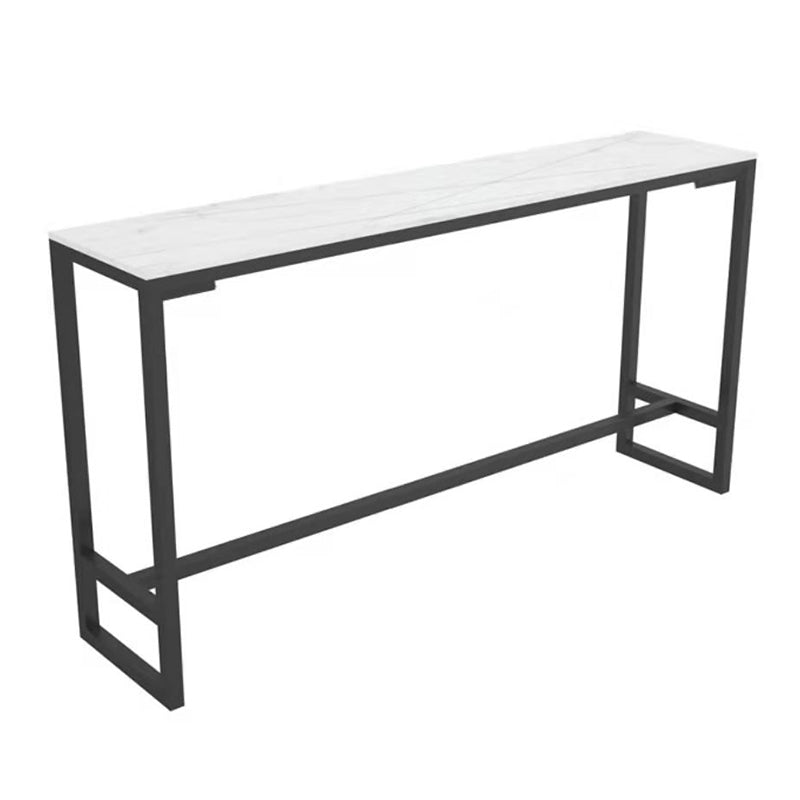 Matte Finish Stone Top Bistro Table with Black Metal Frame for Home White Without Chairs Clearhalo 'Bar Furniture' 'Bar Tables' 'bar_tables' 'furn' 'furn_bar_tables' 'Furniture' 'Kitchen & Dining Furniture' 7749168