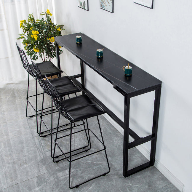 Matte Finish Stone Top Bistro Table with Black Metal Frame for Home Clearhalo 'Bar Furniture' 'Bar Tables' 'bar_tables' 'furn' 'furn_bar_tables' 'Furniture' 'Kitchen & Dining Furniture' 7749175