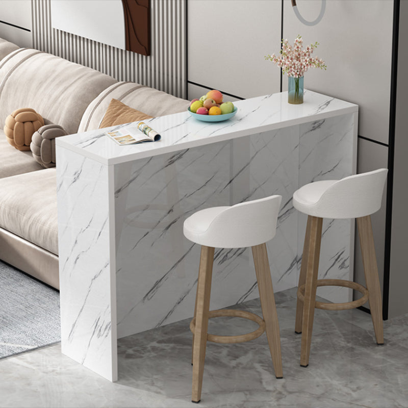 Modern Living Room Rectangle Wooden Top Pedestal Bar Dining Table Gray-White Without Chairs Clearhalo 'Bar Furniture' 'Bar Tables' 'bar_tables' 'furn' 'furn_bar_tables' 'Furniture' 'Kitchen & Dining Furniture' 7749186
