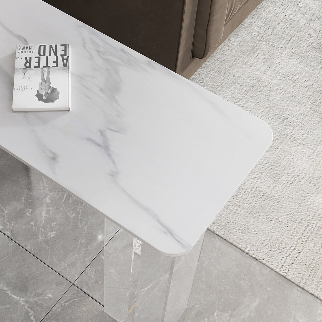 Modern White Stone Top Bistro Table with Acrylic Base for Small Places Clearhalo 'Bar Furniture' 'Bar Tables' 'bar_tables' 'furn' 'furn_bar_tables' 'Furniture' 'Kitchen & Dining Furniture' 7749202