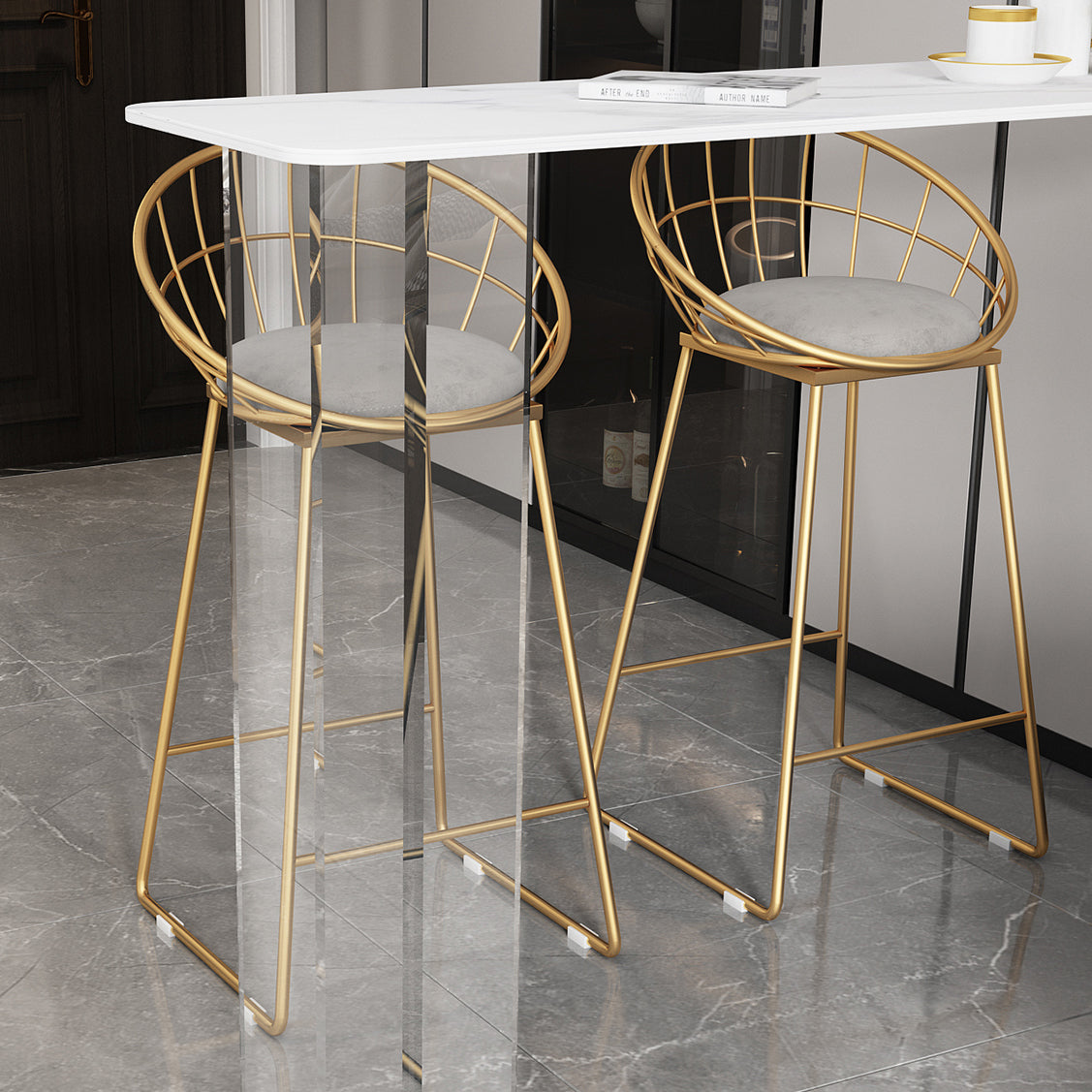 Modern White Stone Top Bistro Table with Acrylic Base for Small Places Clearhalo 'Bar Furniture' 'Bar Tables' 'bar_tables' 'furn' 'furn_bar_tables' 'Furniture' 'Kitchen & Dining Furniture' 7749205