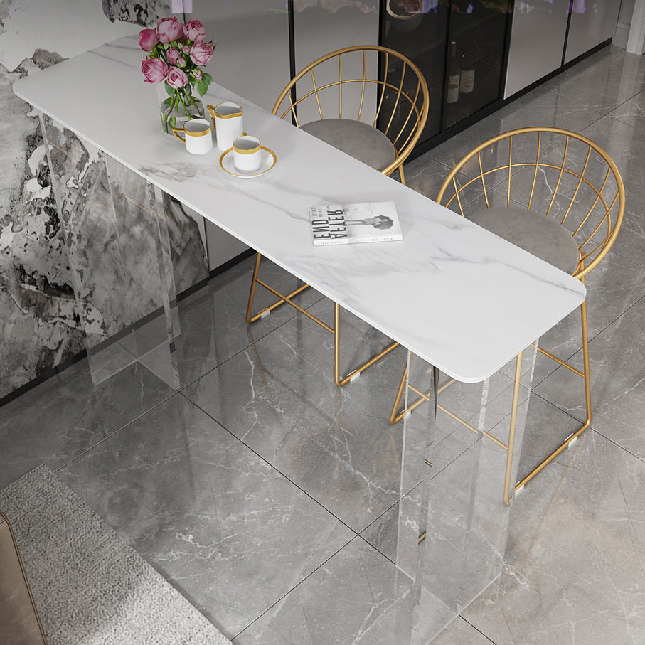 Modern White Stone Top Bistro Table with Acrylic Base for Small Places Clearhalo 'Bar Furniture' 'Bar Tables' 'bar_tables' 'furn' 'furn_bar_tables' 'Furniture' 'Kitchen & Dining Furniture' 7749206