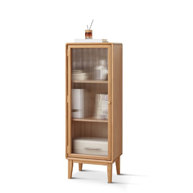 Modern Living Room Curio Cabinet Solid Wood with Glass Doors 18"L x 14"W x 49"H Natural Clearhalo 'Display & China Cabinets' 'display_china_cabinets' 'furn' 'furn_display_china_cabinets' 'Furniture' 'Kitchen & Dining Furniture' 7749515