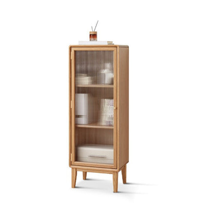 Modern Living Room Curio Cabinet Solid Wood with Glass Doors 18"L x 14"W x 49"H Natural Clearhalo 'Display & China Cabinets' 'display_china_cabinets' 'furn' 'furn_display_china_cabinets' 'Furniture' 'Kitchen & Dining Furniture' 7749515