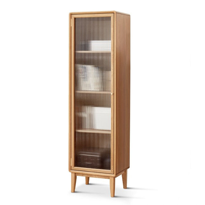 Modern Living Room Curio Cabinet Solid Wood with Glass Doors 18"L x 14"W x 63"H Natural Clearhalo 'Display & China Cabinets' 'display_china_cabinets' 'furn' 'furn_display_china_cabinets' 'Furniture' 'Kitchen & Dining Furniture' 7749516