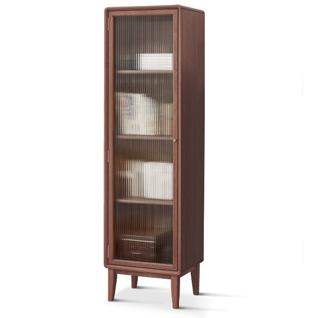 Modern Living Room Curio Cabinet Solid Wood with Glass Doors 18"L x 14"W x 63"H Nut-Brown Clearhalo 'Display & China Cabinets' 'display_china_cabinets' 'furn' 'furn_display_china_cabinets' 'Furniture' 'Kitchen & Dining Furniture' 7749520