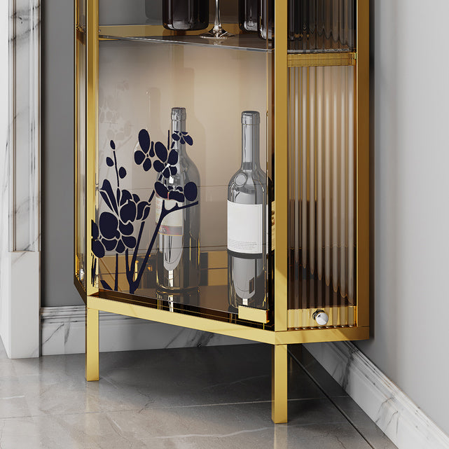 Soporte de vino de piso de acero moderno con almacenamiento de vidrio para la cocina