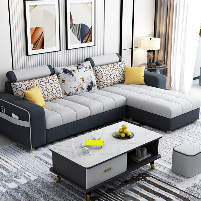 82.67"Long Square Arms Sofa for Living Room Contemporary with Sewn Pillow Back Dark Grey Light Grey Suede Clearhalo 'furn' 'furn_sofas' 'Furniture' 'Living Room Furniture' 'Sofa' 'sofas' 7750860
