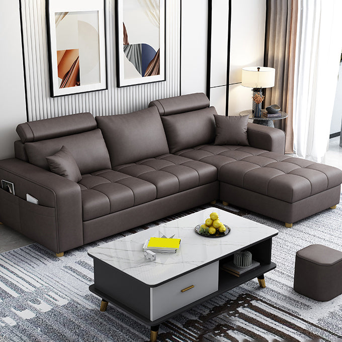 82.67"Long Square Arms Sofa for Living Room Contemporary with Sewn Pillow Back Brown Faux Leather Clearhalo 'furn' 'furn_sofas' 'Furniture' 'Living Room Furniture' 'Sofa' 'sofas' 7750868