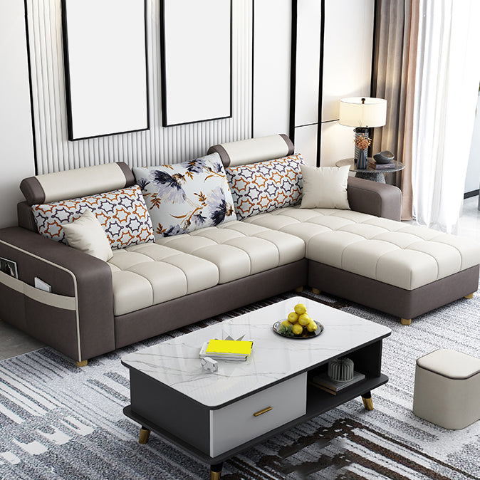 82.67"Long Square Arms Sofa for Living Room Contemporary with Sewn Pillow Back Dark Coffee Faux Leather Clearhalo 'furn' 'furn_sofas' 'Furniture' 'Living Room Furniture' 'Sofa' 'sofas' 7750875