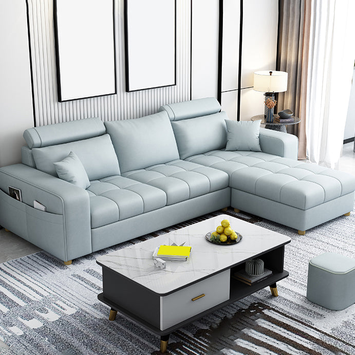 82.67"Long Square Arms Sofa for Living Room Contemporary with Sewn Pillow Back Navy Grey Faux Leather Clearhalo 'furn' 'furn_sofas' 'Furniture' 'Living Room Furniture' 'Sofa' 'sofas' 7750881