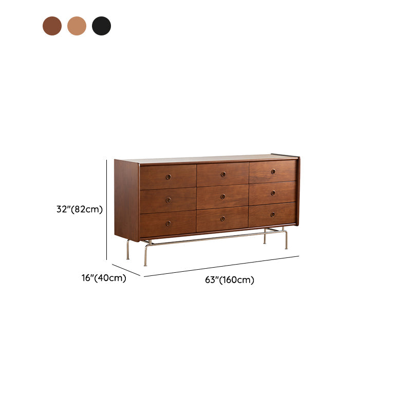 Cofre de almacenamiento de pino sólido moderno de mediados de siglo con cajones para el hogar