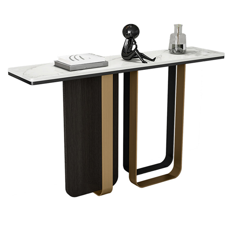 Glam Rectangle Console Accent Table with Stainless Steel Bracket for Hall Clearhalo 'Console Tables' 'console_tables' 'Entry & Mudroom Furniture' 'furn' 'furn_console_tables' 'Furniture' 7753322