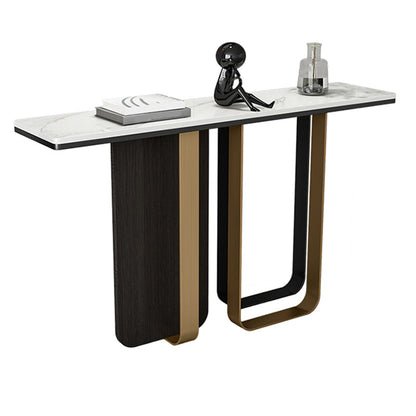 Glam Rectangle Console Accent Table with Stainless Steel Bracket for Hall Clearhalo 'Console Tables' 'console_tables' 'Entry & Mudroom Furniture' 'furn' 'furn_console_tables' 'Furniture' 7753322