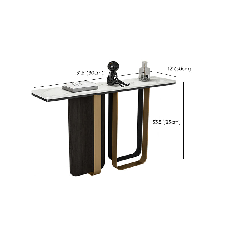 Glam Rectangle Console Accent Table with Stainless Steel Bracket for Hall Clearhalo 'Console Tables' 'console_tables' 'Entry & Mudroom Furniture' 'furn' 'furn_console_tables' 'Furniture' 7753332