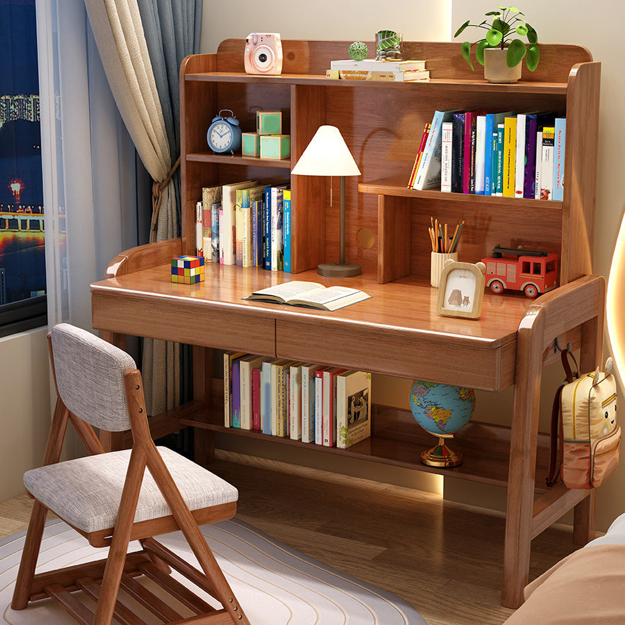 棚付きのソリッドウッド調整可能な高さのライティングデスク長方形のオフィスデスク