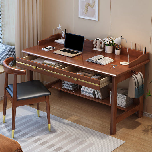 Rubber Wood Glam Style Computer Desk Home 23.6 Inch Wide Writing Desk Walnut