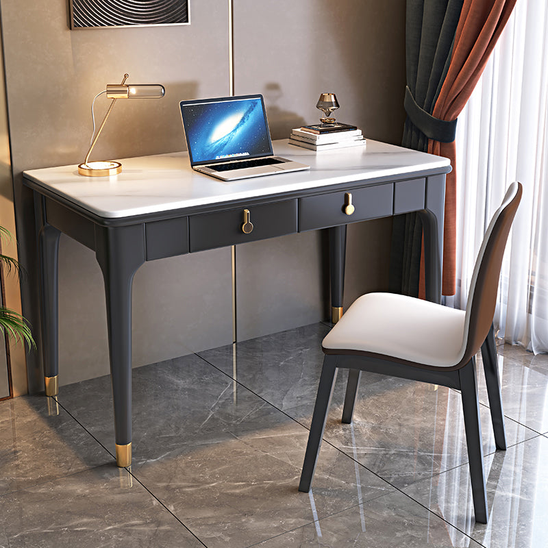 Glam Style Home Office Desk Solid Wood Base Rectangular Writing Desk Black Clearhalo 'furn' 'furn_office_desk' 'Furniture' 'Office Desks' 'Office Furniture' 'office_desk' 7753528