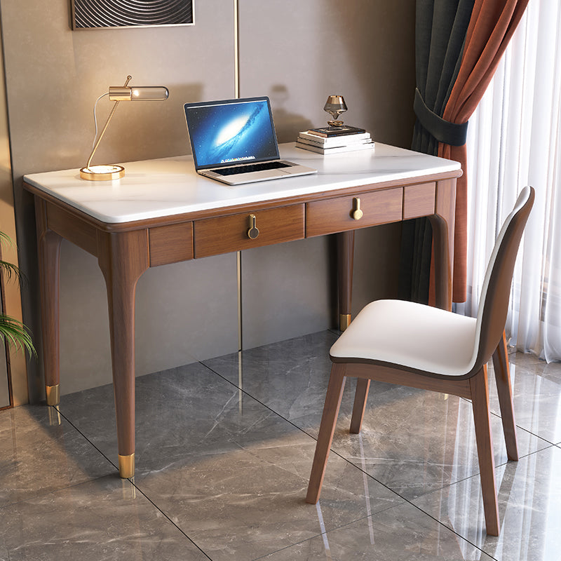 Glam Style Home Office Desk Solid Wood Base Rectangular Writing Desk Walnut Clearhalo 'furn' 'furn_office_desk' 'Furniture' 'Office Desks' 'Office Furniture' 'office_desk' 7753529
