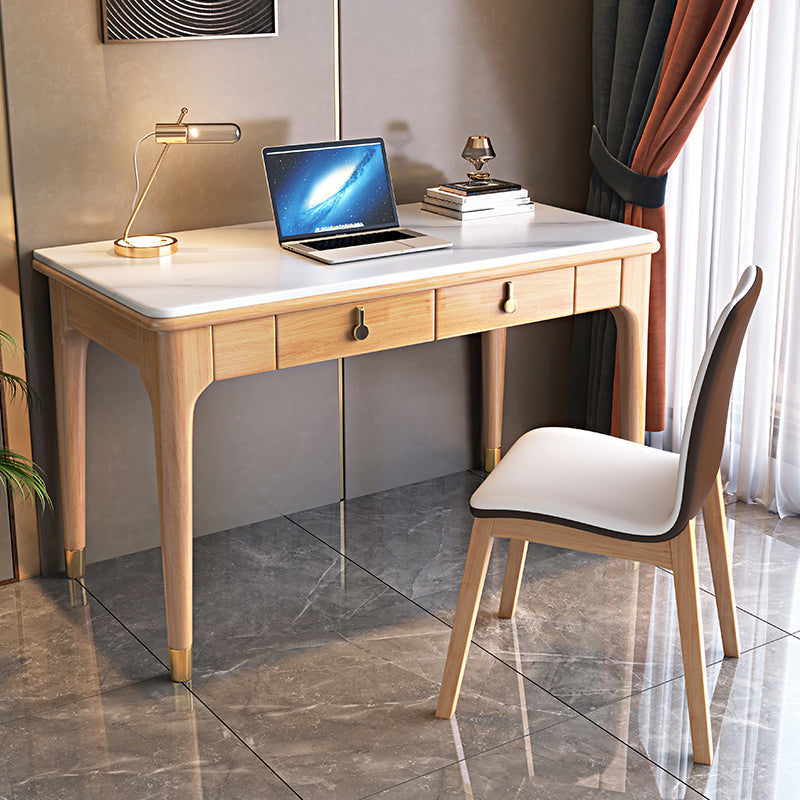Glam Style Home Office Desk Solid Wood Base Rectangular Writing Desk Natural Clearhalo 'furn' 'furn_office_desk' 'Furniture' 'Office Desks' 'Office Furniture' 'office_desk' 7753532