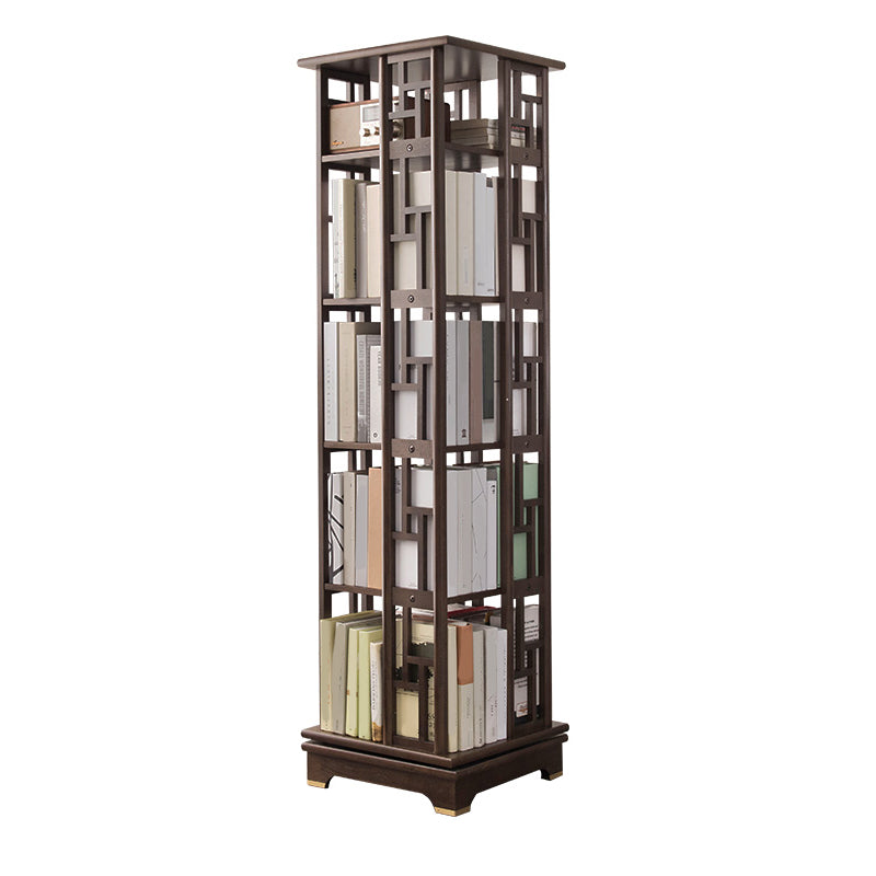 Mid Century Modern Open Storage Bookcase with Shelves for Home Office 17"L x 17"W x 67"H Walnut Clearhalo 'Bookcases' 'furn' 'furn_bookcases' 'Furniture' 'Office Furniture' 7754115